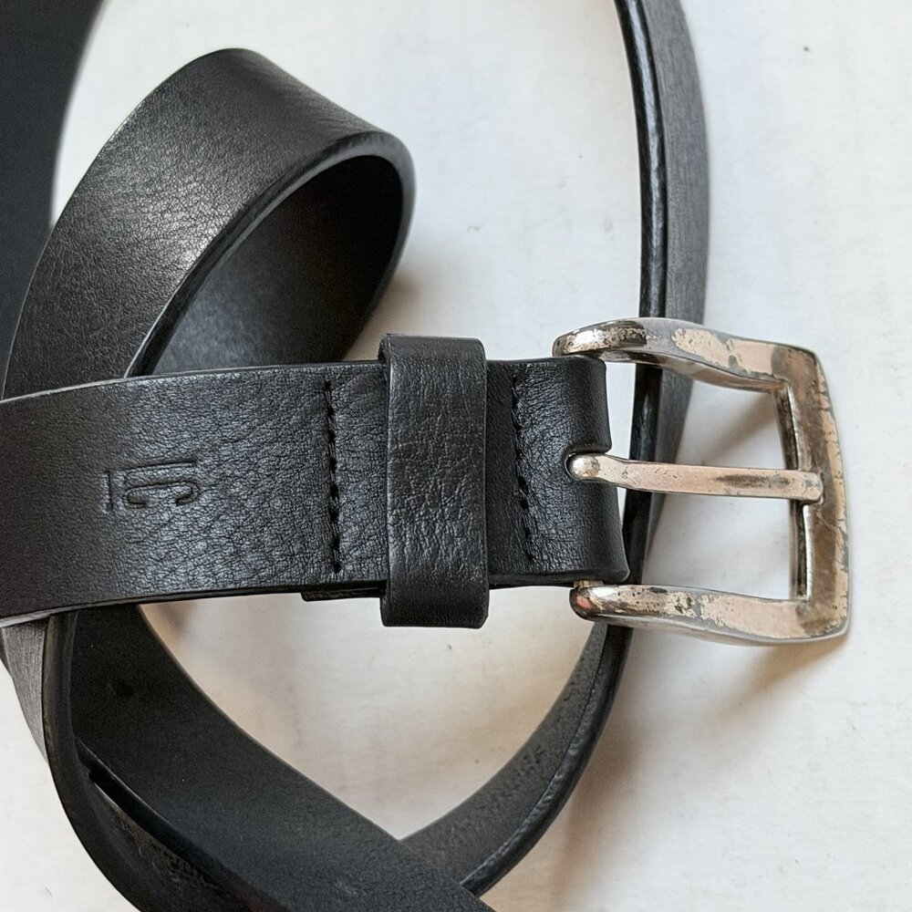Vintage Claiborne Black Genuine Leather Belt Medium Silver Buckle Goth Boho